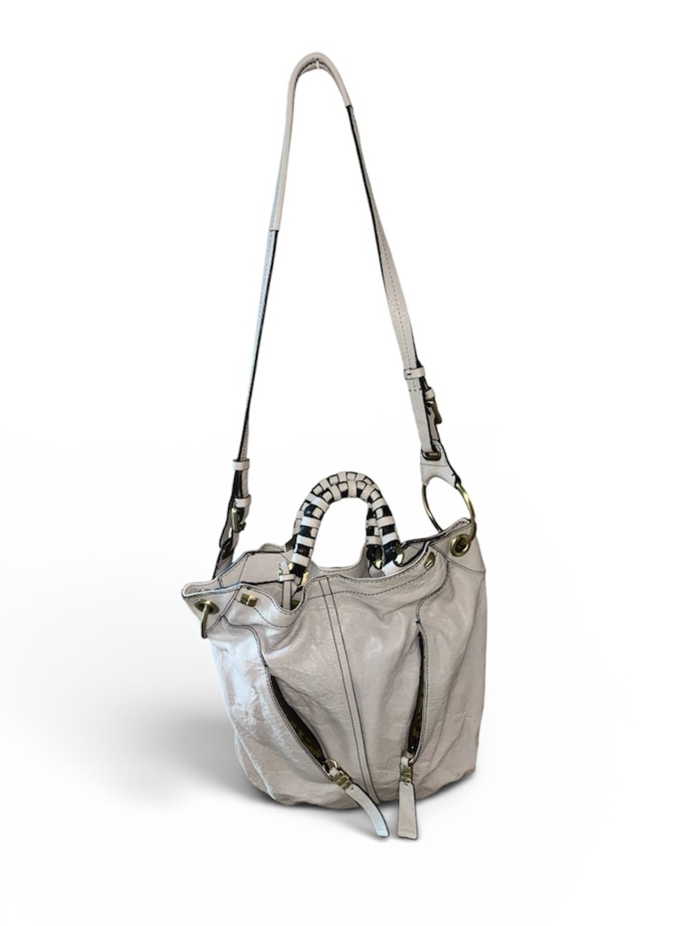 Oryany Soft Leather Shoulder Bag Cream Light Gray Large Tote Purse